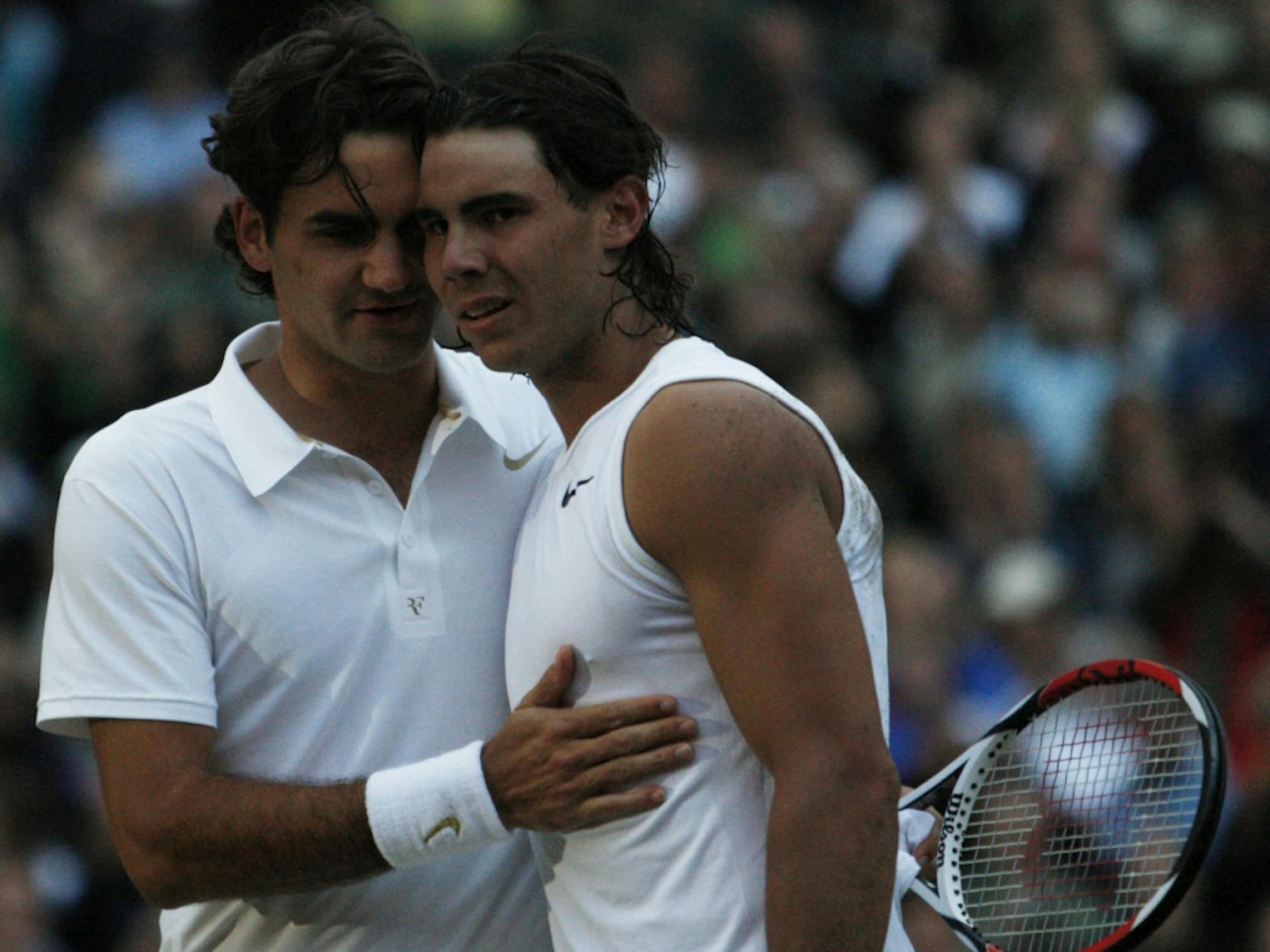 Federer et Nadal après la finale de Wimbledon 2008